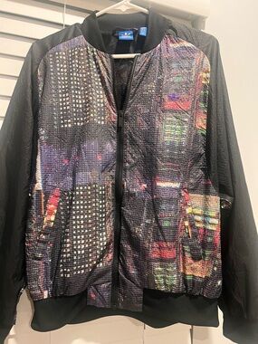 Adidas Black Multi Color Bomber Tokyo Print Jacket
